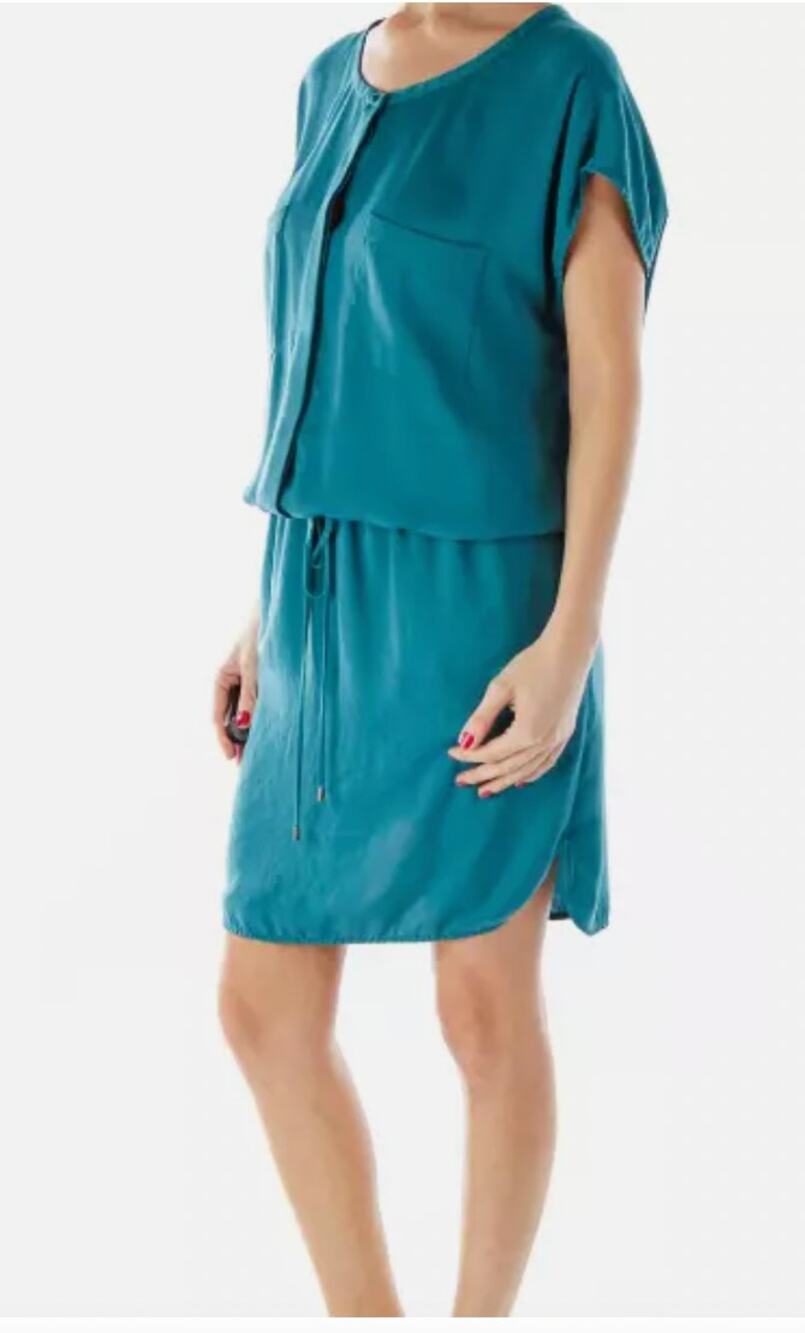Vince Pocket Shirtdress Womens Large Teal Scoop Neck Lightweight‎ Casual Preppy